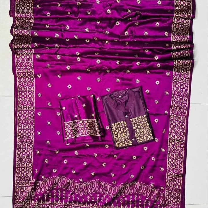 জাপানি সিল্ক শাড়ি নরম ও আরামদায়ক স্কিন প্রিন্টের নিখুঁত কাজ